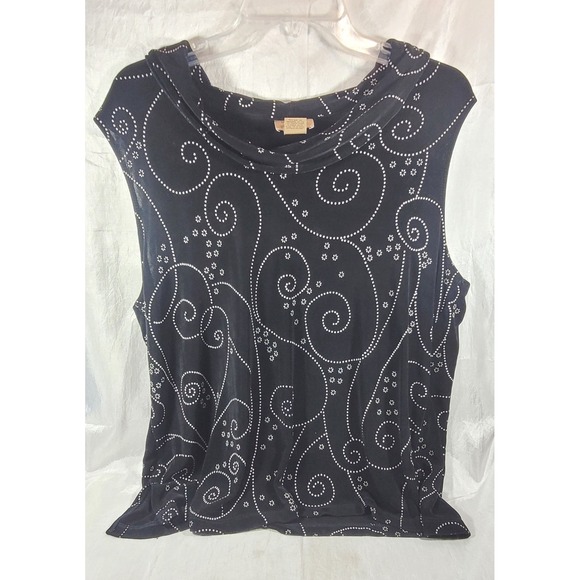 Choices Tops - Choices Women's Draped Boatneck Dot Swirl Print Sleeveless Top - Black - 1X